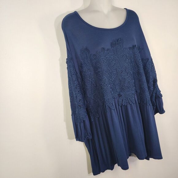 Roamans Women Tunic Top Plus Size 18/20 Embroidered Lace Stretch Knit 3/4 Sleeve - Picture 4 of 10